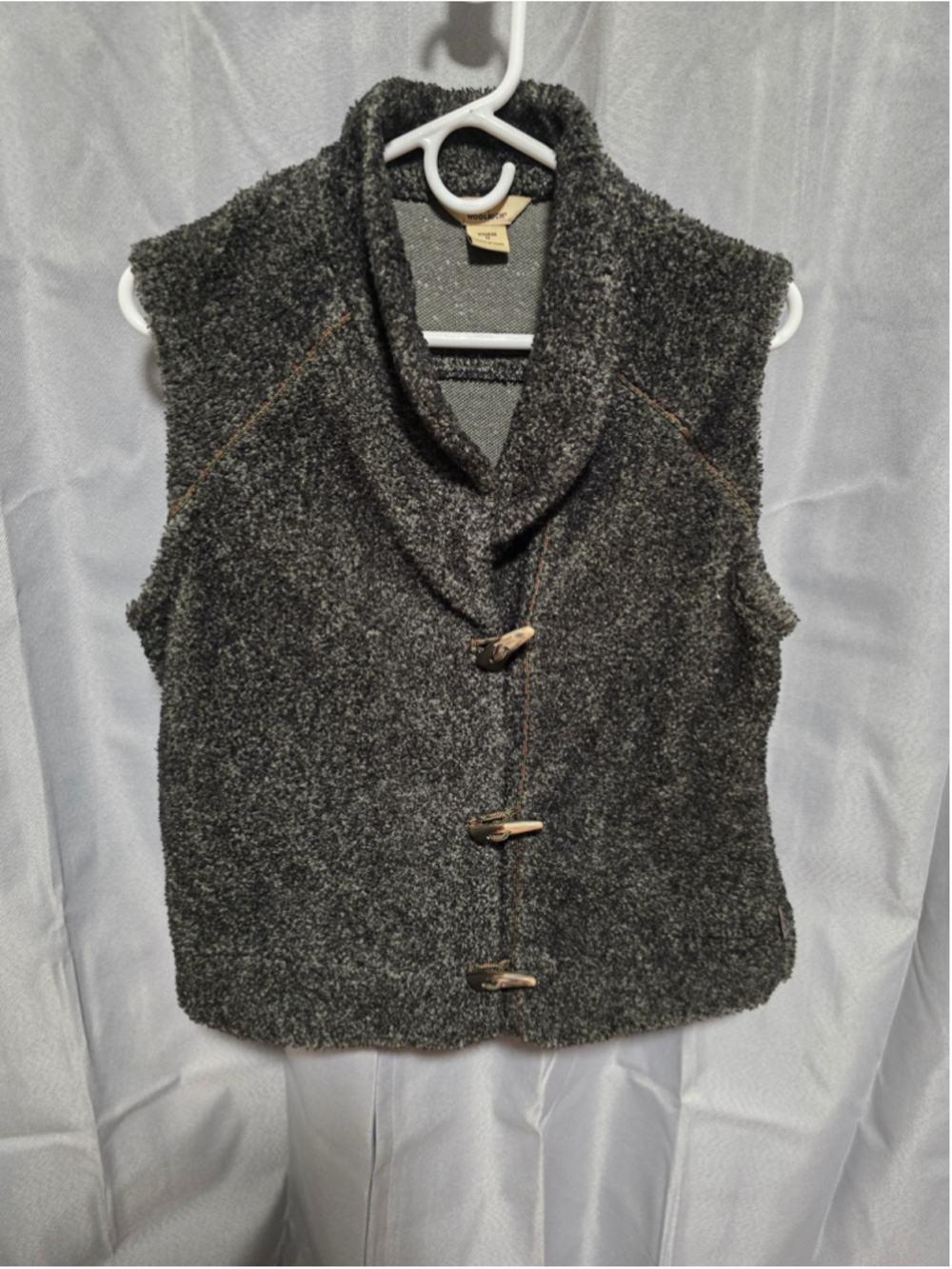 Women's Woolrich Fleece Toggle Vest Grey Black Size M